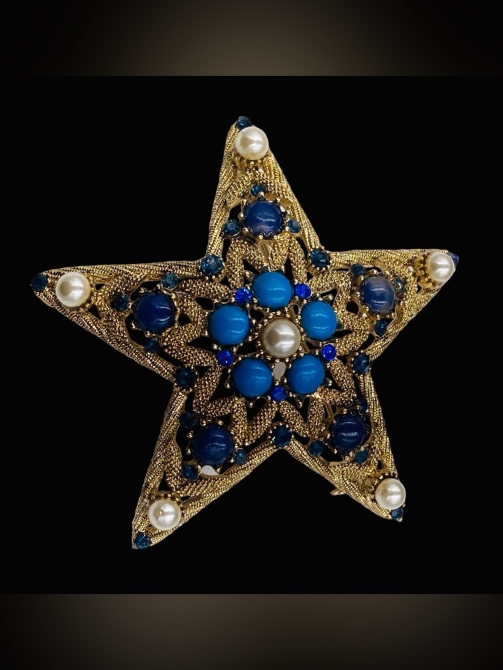 Vintage Blue Rhinestone Star Brooch